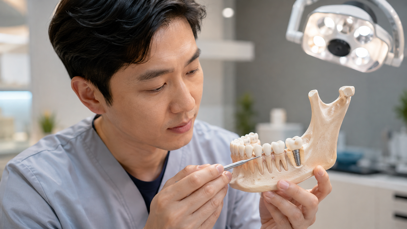 다양한 크기의 임플란트 교육용 모형 비교