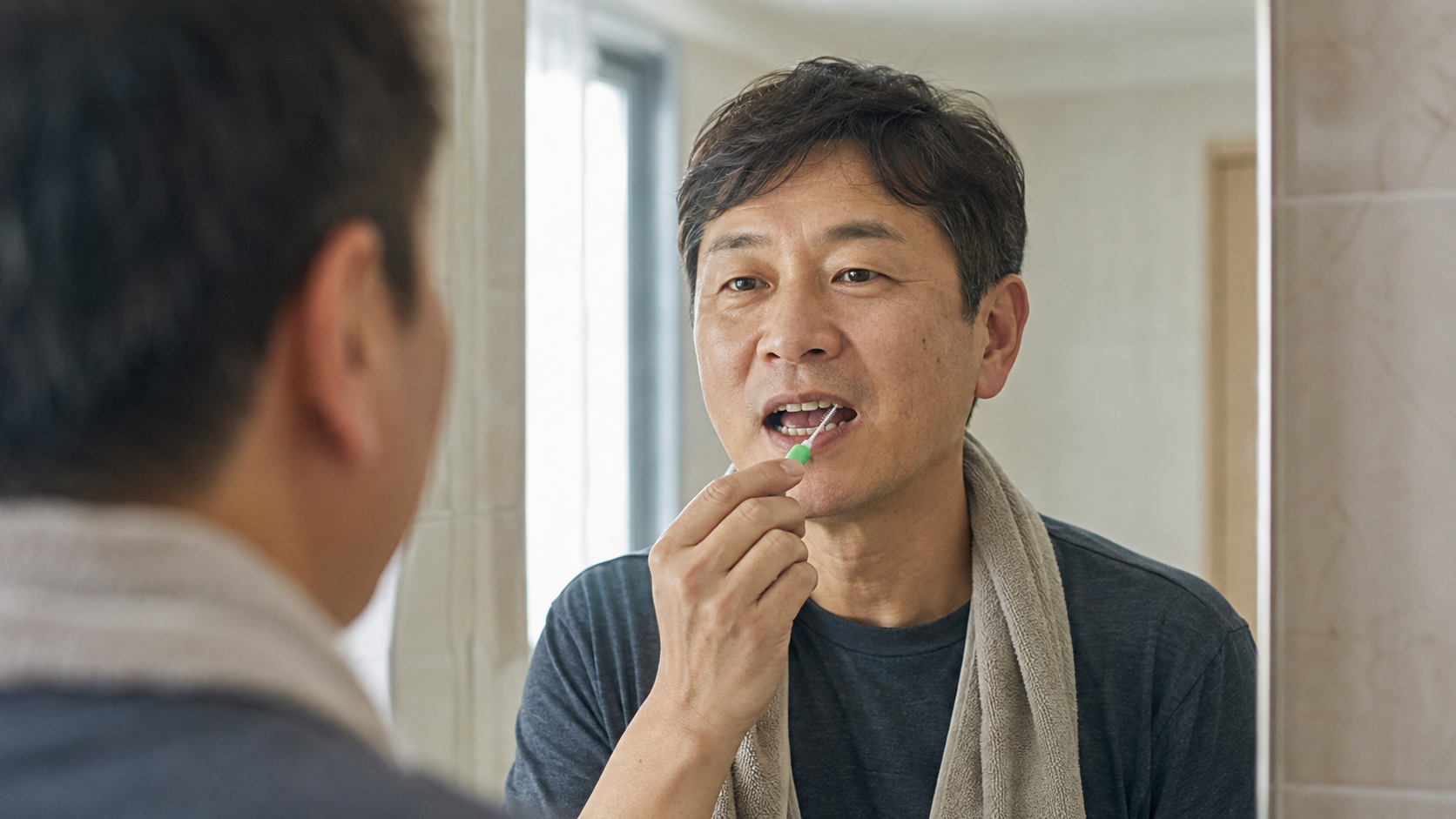 구강 관리와 임플란트 유지 장면